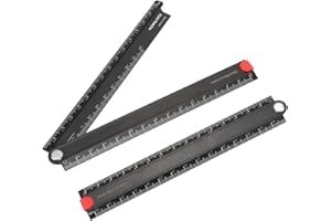 AKOZON Metal Foldable Ruler 30cm, 90° Folding Aluminum Angle Ruler 0-300mm Black for Machine-Made Glass Making, Metal Stationery