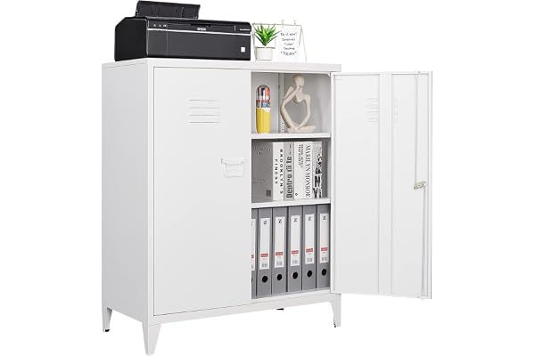 Sightlife Blanc Armoires de Bureau,Placard Polyvalent, Meuble de Rangement en Acier, Bureau, Maison, école, Cuisine, Garage, Armoire Murale à Outils, 2 Portes 90 x 80 x 40 cm