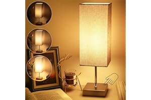 HSLighting Touch Lamps Bedside, Tall Bedside Lamps 38.3cm with Square Metal Base 3 Level Dimmable LED Light Bulbs Desk Lamp for Bedroom Living Room Children's Room
