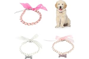 N\A 3 Pcs Pet Bone Pendant Necklaces Pet Pearl Alloy Neck Straps Shiny Rhinestone Pendant Collars for Pet Clothing Accessories