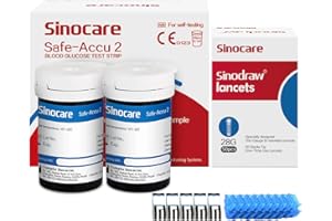 Sinocare Safe-Accu2 Strisce per glicemia, Contiene 50 Strisce e 50 Lancette, Solo per il Glucometro Safe-Accu2