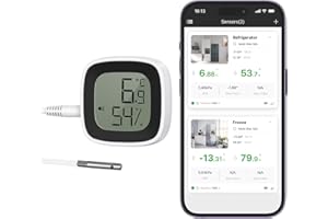 Brifit Bluetooth Kühlschrankthermometer mit Wasserdichte Sonde, Mini Thermometer Hygrometer mit APP & Datenspeicherung, Thermometer mit Fühler für Kühlschrank, Gewächshaus