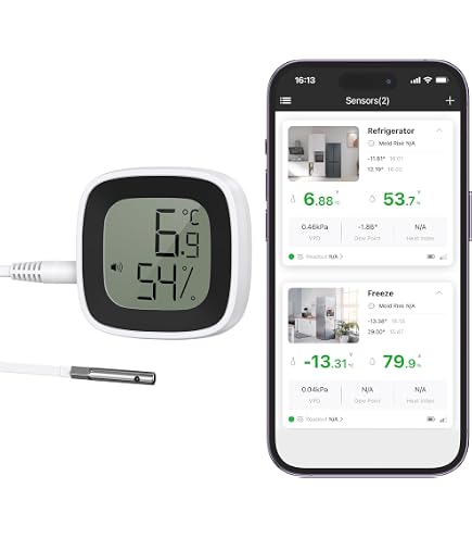 MOCREO WiFi Fernthermometer – 2 Sensoren, 500 M Reichweite, E-Mail & App Alarm, IP66 Wasserdicht