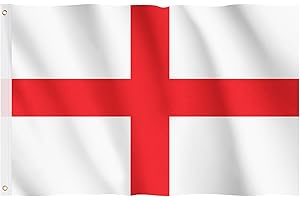 England Flag, Hianjoo Flag of St George 5ft x 3ft with Eyelets Coronation, Vivid Color Fade Proof Polyester Canvas Header Double Stitched Great British Flags 90 * 150CM
