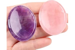 GIEEU Healing Crystals Stones 2PCS,Thumb Worry Stones for Anxiety Stress Relief Meditation,Pink Crystal Amethyst Stone