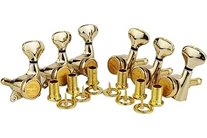 Guyker 6Pcs Guitar Locking Tuners (6 Left Handed) – 1:18 Ratio Lock String Tuning Key Pegs Machine Heads Set Replacement for LP, SG, TL Style Electric, Folk or Acoustic Guitars – Gold