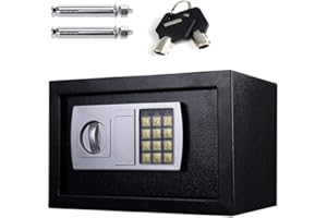 EFANHOME 8,5L Coffre fort, Coffre-Fort Avec Serrure à Combinaison Pour Les Bureau à la Maison d'hôtel, 2 Clés d'urgence, Coffre Fort Mural à Fixer, 31 x 20 x 20cm, Noir