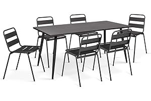 IDMarket - Salon de Jardin Valencia en Acier Table 180 cm et 6 chaises empilables Gris Anthracite