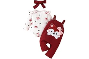 UUAISSO Vestiti per Neonate Top Floreali Tuta Orso Salopette Regolabile Tuta Set di Abiti