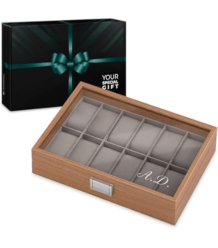 Grande Boîte à Montres Pour Homme, 6 Emplacements En Cuir Texturé, Support De Montre Avec Coussin Doux, Cadeau Pour Pères, Mari, Ami, Gris
