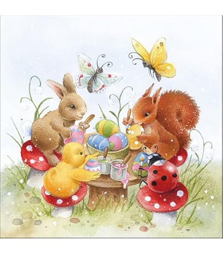 Tovaglioli Carta 3 Strati Tovaglioli Di Pasqua Coniglio - 50 Pezzi 33x33cm, Usa E Getta, , Per Feste Design Acquerello Verde