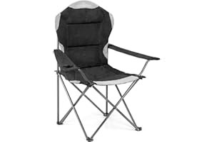 Hyfive Sillas de Camping Plegables Heavy Duty Luxury Acolchadas con portavasos Respaldo Alto - Negro - 1 Silla