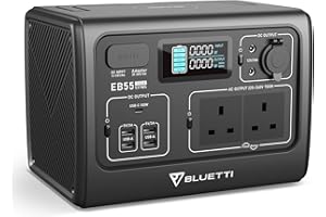 POWEROAK BLUETTI EB55 Portable Power Station Solar Generator with 537Wh LiFePO4 Battery 700W Inverter AC 230V / DC 12V / USB Outlets Outdoor Backup Power Supply for Travel Camping Campervan