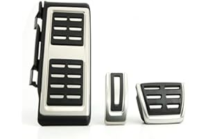 ARGENTAVIS Set di 2 copripedali e 1 poggiapiedi per auto, in acciaio inox, per pedali di acceleratore/freno, per Audi A3/Volkswagen Golf 7/Seat León 5F/Skoda Octavia 5E (AT)