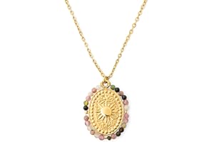 SINGULARU - Collar Medallion. Acero con Acabado en Baño de Oro de 18Kt. Collar con Medallón Largo Ajustable. Joyas para Mujer