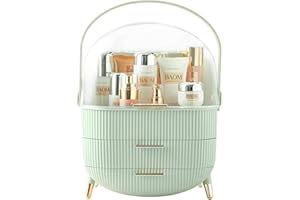 Suyoo Makeup Organiser Storage Box, Make up Display Case with Cover, Dust Proof Waterproof Cosmetics Storage Box Suitable for Bathroom Countertop and Bedroom Vanity Dresser (Light Green)