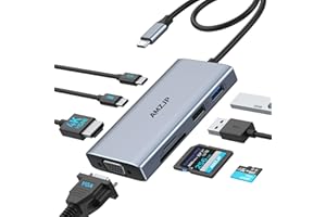 AMZJP USB C Hub, USB C Adapter 8-IN-1 mit HDMI 4K, VGA 1080P, PD 100W, USB-C und 2 USB-A, SD&MicroSD, USB C Multiport Dock Kompatibel für MacBook Pro/Air, iPad Pro/iPhone 15, Dell XPS/Typ C Geräte