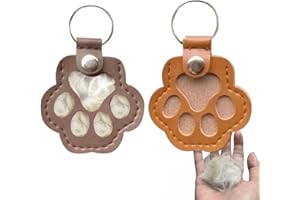 LQIOACU 2 Pièces Porte-clés commémoratif en cuir en forme de patte de chien et chat, boîte à souvenirs pour poils d'animaux de compagnie
