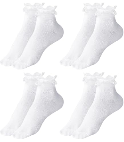 6 Paia Calze Bianche Con Volant Per Donna E Ragazza - In Cotone Traspirante, Antiscivolo, Perfette Per Dirndl E Oktoberfest - 4