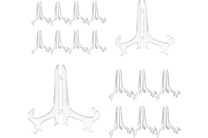 DGHOME 14PCS Clear Plastic Plate Stand/ Easels, Includes 3''and 6'' Display Stands to Display Pictures, Picture Frames, Art, Cookbooks or Other Items