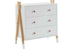 BAÏTA TIPI02 Cómoda, Madera Maciza de Pino, Blanco, L81cm