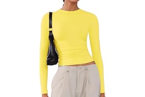 ARCFEETORY Women's Soft Long Sleeve Shirts Crew Neck Tops Basic Tees Stretchy Going Out Crop Tops Y2K Slim Fit T-Shirts