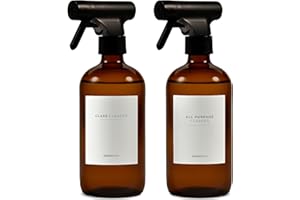 MaisoNovo Flacone spray in vetro - Ambra da 500 ml x 2 con 16 etichette, completo di spruzzino