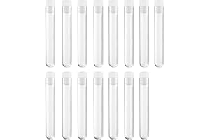 RTRTGS 15 Piezas 10 * 1.5CM Tubos de Plástico con Tapón, Tubos de Orina, Tubos de Plástico con Tapa, Tubos Transparentes para Experimentos Científicos