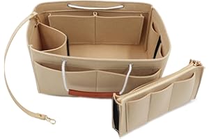 Heavyoff Taschenorganizer Handtasche, Filz Taschen Organisator mit Abnehmbare Reißverschluss-Tasche und Griff für Damen, Beige