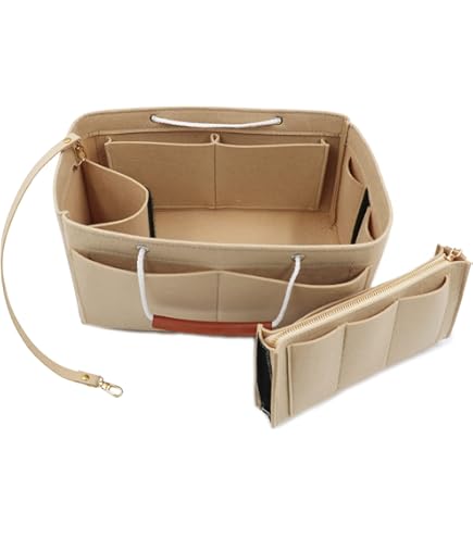 Organisateur De Sac En Feutre Beige 27x16x15 Cm - Multi-poches, Compartiments Amovibles, Fermeture éclair