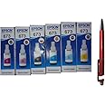 Epson 673 Ink Bottle B/C/Y/M/Lc/Lm (Set Of 6) With Itglobal 3In1 Multi-Function Mobile Phone Stand, Stylus Pen, Anti-Metal Texture Rotating Ballpoint Pen (Very Colors) T673 T 673 Smartphone
