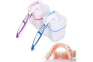 EEPLUYTY 2 Boîtes pour prothèses dentaires, boîte de rangement pour dents dentaires, boîte pour prothèses dentaires, boîte de rangement pour prothèses dentaires, livré avec brosse à dents (rose + bleu)