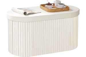 WOLTU Panca Contenitore, Cassapanca Contenitore Interno 76L, Poggiapiedi da Divano Pieghevole, Coperchio Rimovibile, per Soggiorno, Camera da Letto, 76x38x38cm, Crema