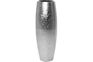 ‎VIVANNO VIVANNO Pflanzkübel Bodenvase Fiberglas Magnum Silber Blatt-Optik Hochglanz - 80x23