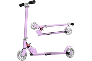 COSTWAY Monopattino Bambini, Monopattini a Spinta Pieghevole e Regolabile in 3 Altezze, con 2 Ruote Lampeggianti, Freno e Cavalletto, Portata 70 kg