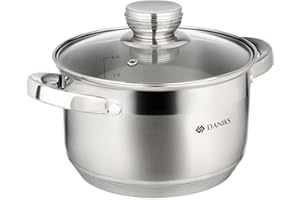 Daniks Standard Pentola Acciaio Inox con Coperchio, 2.9 Litri Ø 18 cm, Casseruola per Induzione, Scala di Misura, Argento