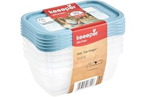 keeeper Lot de 5 Boîtes Congélation, Couvercle Réinscriptible, 5 x 500 ml, 15,5 x 10,5 x 6 cm, Mia Magic Ice, Nordic Blue