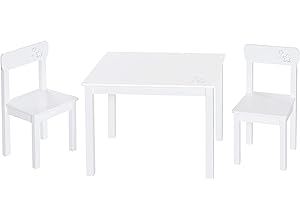 roba Ensemble Table et 2 Chaises Little Stars pour Filles et Garçons de 2 Ans et plus - Supporte 50 kg - Motif Étoiles - Montage Facile - Blanc / Gris