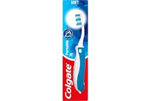 Colgate tandborste för resor, mjuk, 4 stycken, vikbar – resetandborste i kompakt storlek perfekt för resväskor och väskor