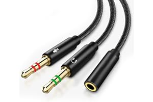VESTORYYER 2 in 1 Headphone Mic Splitter,audio splitter,headset splitter,3.5mm Female to 2 Dual 3.5mm Male Cable,Microphone Splitter,Compatible with Gaming Headset, Earphone, Speaker, Desktop, Laptop- 25cm