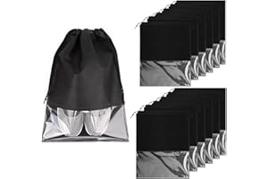 ZIMOHE 12 Stück Schuhtasche, Reise Schuhetasche, Wasserfeste/Staubdicht Schuhbeutel, Schmutzabweisender Schuhsack mit Zugband und Transparentes Fenster für Reisen oder Zuhause-Aufbewahrung (Schwarz)