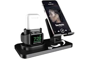 AICase Tablet Stand, AirPods Stand, Watch Stand, Phone Holder, 3 in 1 Charging Station for Apple Watch Series 5/4/3/2/1, Dock Stand for iPad 12.9 (Dark Black)
