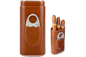 ‎AOREUN Aoreun Zigarrenetui für 3 Zigarren, Leder Zigarren Etuis mit Zigarrenschneider aus Edelstahl, Leder Zigarrenetui, Zigarren Humidore, Tragbarer Humidor Zigarren für Reise Kurztrips (Braun)