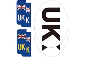 BEEWAY UK Car Stickers for Europe - 2x UK Oval + 4x Number Plate Stickers - Gloss Laminated, Self-adhesive Vinyl Sticker for Cars, Vans, Trucks Driving in European after Brexit GB