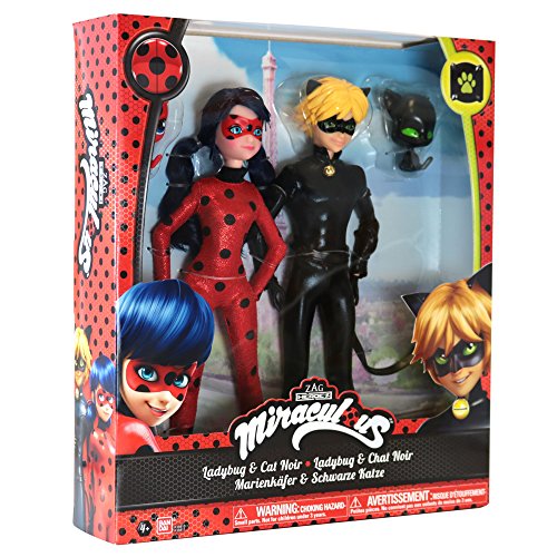 61lPoavVKiL Bandai Miraculous Pack de 2 Poupées mannequin 26 cm-Ladybug et Chat, 39810, Rouge/Noir