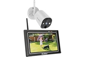 SecuFirst Kit 2K Caméra de Surveillance Extérieure sans Fil avec Moniteur intérieur,Écran Tactile 7",Vidéo Babyphone Camera,Travailler sans WiFi,Détecteur de Mouvement, Carte SD 64 Go, Interphone