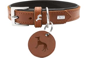 HUNTER LARVIK obroża dla psa, skóra, prosta, elegancka, wygodna, 50 (S-M), koniakowa/czarna