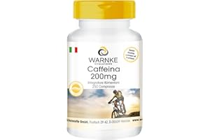 Caffeina pura 200mg - Altamente dosata - Vegan - 250 Compresse | Warnke Vitalstoffe - Qualità da farmacia tedesca