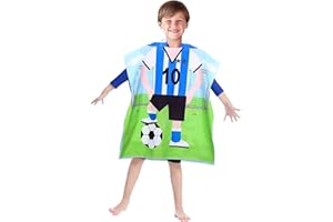 isigno Toalla de Baño con Capucha de Niños, Toalla de Playa de Microfibra, Secado Rápido, Poncho Toalla Ultra Suave para Niñas y Niños de 3 a 7 Años, Futbol