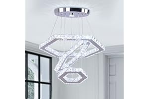 Finktonglan Lustre LED moderne en cristal 3 anneaux lumière pendante Lustre réglable en acier inoxydable plafonnier pour salon salle à manger chambre à coucher (blanc froid)